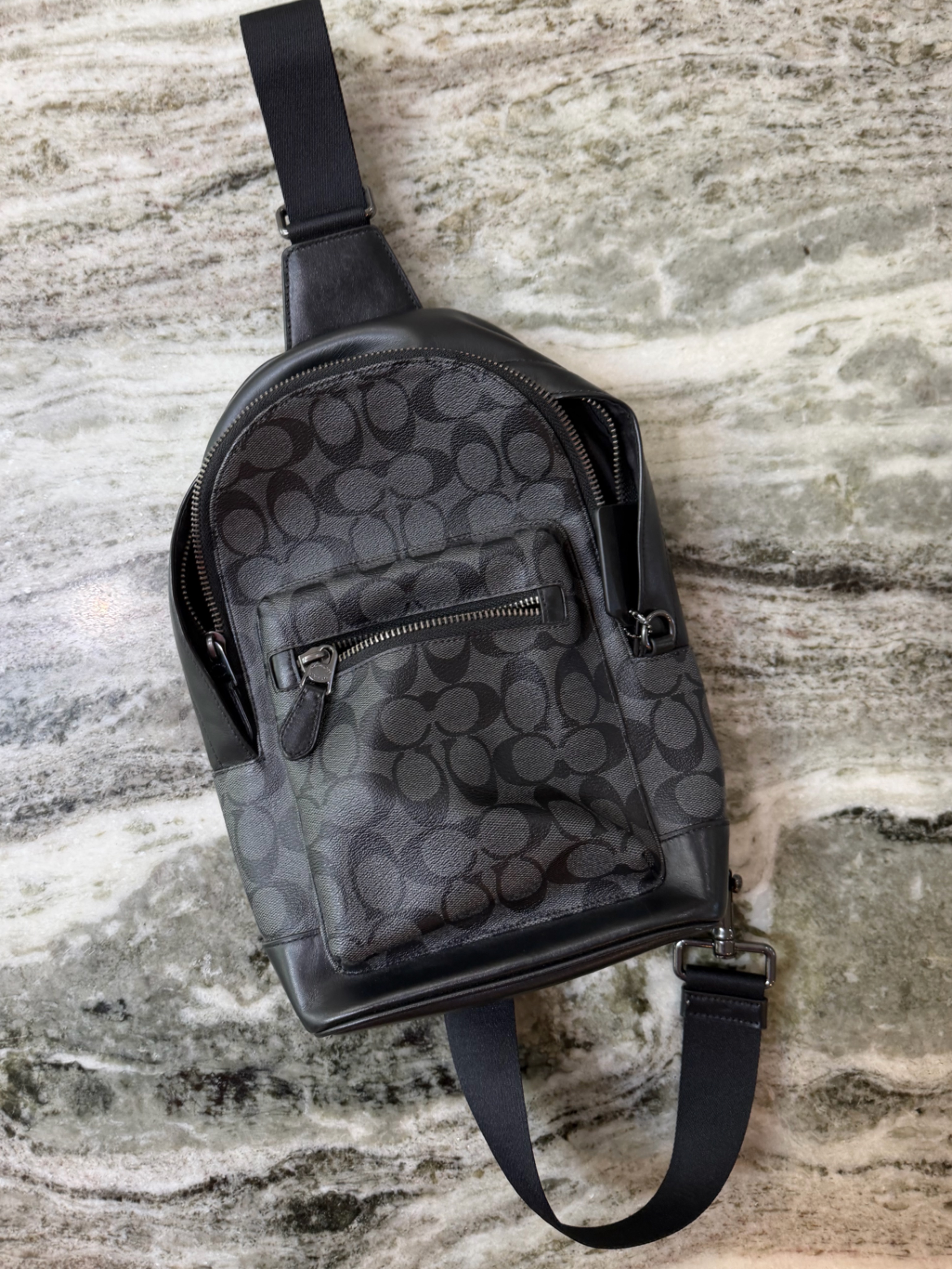 Coach Men's Black Signature Crossbody Sling Bag